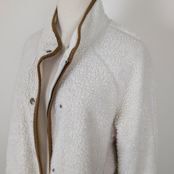 Old Navy Sherpa Jacket Mock Neck Cream Snap Front Long Cloud Nine - Picture 3 of 13